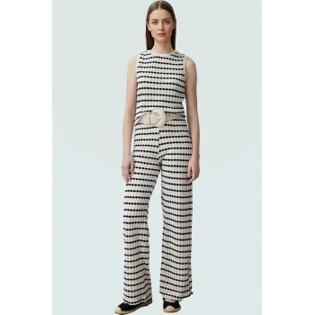 Kolsuz Triko Bluz Polyester Pamuk Karışımı Çizgili Desen Bisiklet Yaka Yüksek Kalite Modern Stil