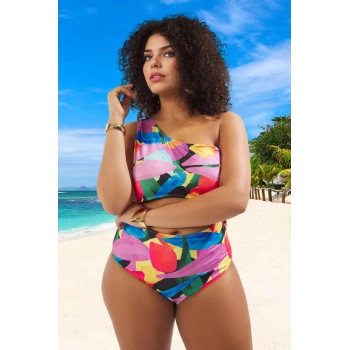 Konforlu Desenli Tek Omuz Rahat Kesim Büyük Beden Mayo Hızlı Kuruyan