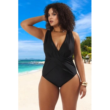 Konforlu Modern Derin V Yaka Büyük Beden Mayo Deniz Kıyafeti Şık Detaylı