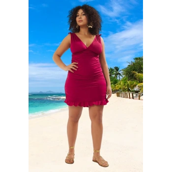 Konforlu Modern Derin V Yaka Büyük Beden Mayo Plus Size Klora Dayanıklı Rahat Kesim