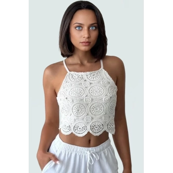 Kroşe Detaylı Pamuklu Dokuma Bluz Regular Kalıp Kolsuz Yazlık Rahat Kullanım Modern Stil