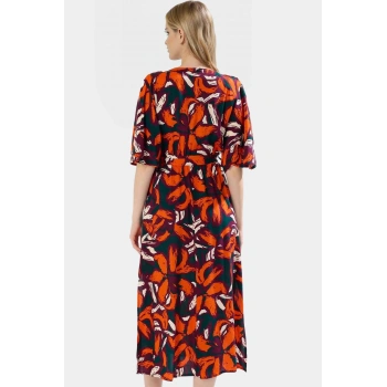 Kruvaze Yaka A Kesim Maxi Elbise  Viskoz Çok Çiçek Desenli Yazlık Mükemmel Uyum