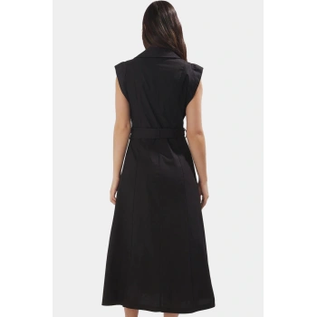 Kuşaklı Dokuma Pamuk Polyester Midi Gömlek Elbise Rahat Yazlık Premium Kalite Dayanıklı Malzeme