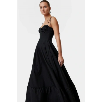 Maxi A line Kalp Yaka Pamuklu Elbise Günlük Ve Özel Günler İçin Dayanıklı Malzeme