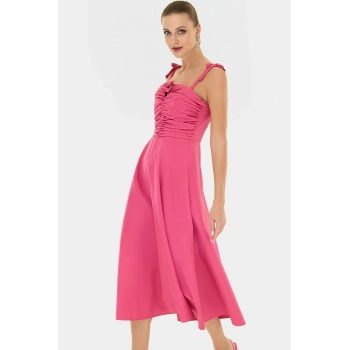 Maxi A line Terrycotton Dokuma Elbise Kalp Yaka Tasarım Konforlu Kesim Seçkin Malzeme