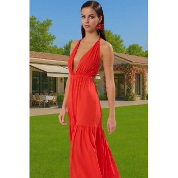 Maxi Batik Desenli A line Viskoz Plaj Elbisesi Yazlık Şık Mükemmel Uyum Şık Görünüm Seçkin Malzeme