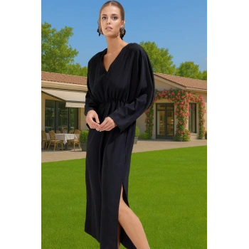 Maxi Çiçek Desenli Dokuma Plaj Elbisesi Yırtmaçlı Şal Yaka Rahat Ve Şık Kaliteli İşçilik