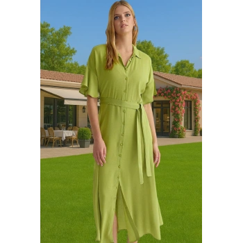 Maxi Çiçek Desenli Viskon Gömlek Elbise Kuşaklı Yazlık Günlük Premium Kalite Özenle Seçilmiş