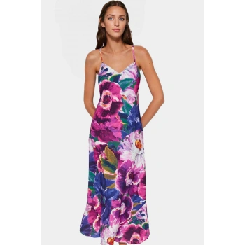 Maxi Çok Çiçek Desenli A Kesim Saten Elbise Yaz Mevsimi İçin Premium Kalite Zarifane Tasarım
