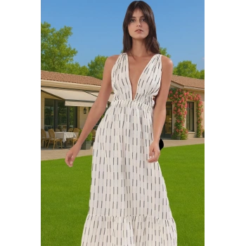 Maxi Dokuma Çizgili Plaj Elbise Müslin Pamuk Yazlık Rahat Kullanım Rahat Ve Şık Dayanıklı Malzeme
