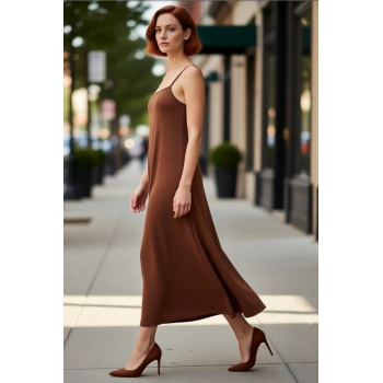 Maxi Elbise A Line Kalıp İnce Askılı Örme Kumaş Günlük Yazlık Seçkin Malzeme Özenle Seçilmiş