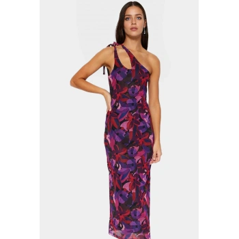 Maxi Elbise Asimetrik Yaka Bodycon Kalıp Örme Kumaş Çok Seçkin Malzeme Özel Tasarım