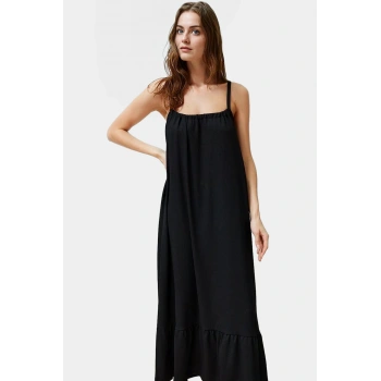 Maxi Örme Elbise İnce Askılı A line Kalıp Polyester Yazlık Rahat Şık Görünüm Trend Tasarım