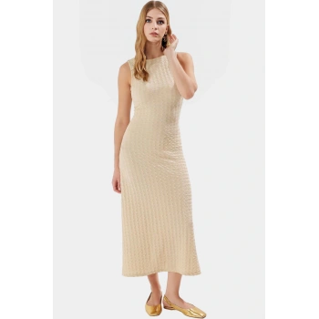 Maxi Örme Elbise V Yaka Sırt Dekolteli 97% Pamuk Günlük Şıklık Konforlu Kesim Mükemmel Uyum