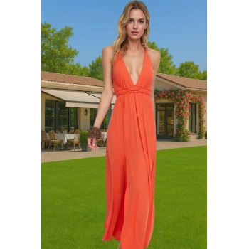 Maxi Örme Viskoz Elbise Aksesuarlı Plaj Şıklığı Uzun Ömürlü Kaliteli İşçilik Rahat Kullanım