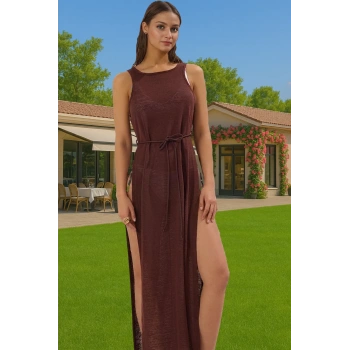 Maxi Örme Yırtmaçlı Plaj Elbisesi Yazlık Rahat V Yaka Şık Görünüm Seçkin Malzeme Mükemmel Uyum