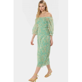 Maxi Şifon Elbise Çiçekli Desen A line Truvakar Kol Kemersiz Uzun Ömürlü Trend Tasarım