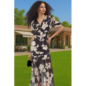 Maxi Şık Örme Elbise Çiçekli Desen Bodycon Kalıp Yazlık Kaliteli İşçilik Seçkin Malzeme