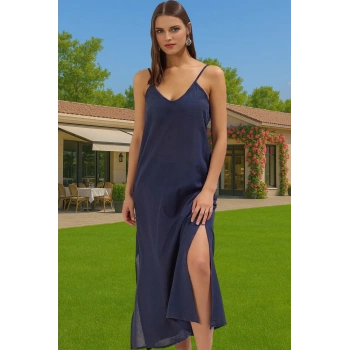 Maxi Vual Dokuma Pamuk Plaj Elbisesi Aksesuarlı Yazlık Kaliteli İşçilik Profesyonel Görünüm