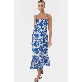 Maxi Yazlık Çiçekli Elbise Polyester Dokuma Skater Kalıp Günlük Stil Özel Tasarım Şık Görünüm