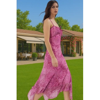 Midi Boy A Kesim Çiçek Desenli Polyester Elastan Elbise Profesyonel Görünüm Seçkin Malzeme