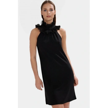 Midi Boy A Line Krep Elbise 98% Polyester 2% Elastan Özenle Seçilmiş