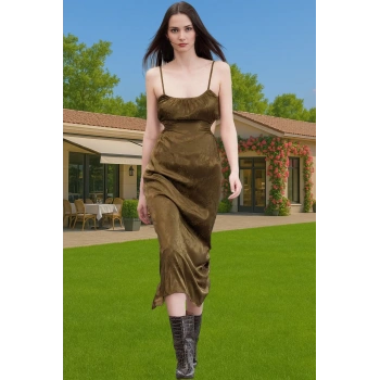 Midi Boy Askılı Saten Abiye Elbise Özel Günler İçin Rahat Ve Şık Şık Görünüm Profesyonel Görünüm