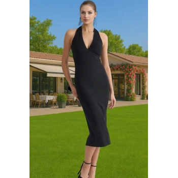Midi Boy Elbise Vücut Şekillendirici Tasarım Polyester Elastan Premium Kalite Seçkin Malzeme