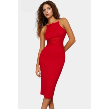 Midi Boy Halter Yaka Elbise Pamuklu Esnek Örme Yazlık Kaliteli İşçilik Seçkin Malzeme