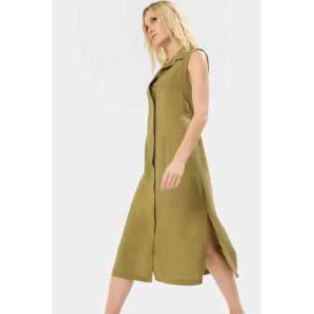 Midi Dokuma Gömlek Elbise 85% Modal 15% Polyester Günlük Stil Yüksek Kalite Mükemmel Uyum