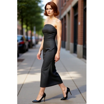 Midi Örme Straplez Elbise Bodycon Kalıp Yazlık Günlük Rahat Kullanım Özenle Seçilmiş