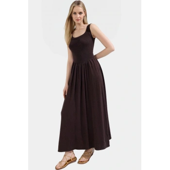 Midi Triko Elbise Viskoz Polyester Poliamid Günlük A line Havuz Yaka Uzun Ömürlü Profesyonel Görünüm