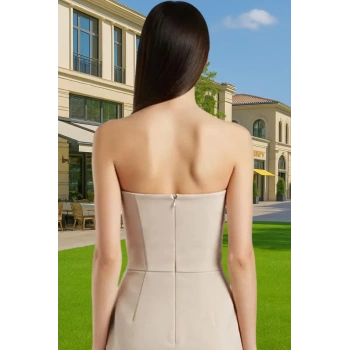 Mini A line Straplez Abiye Elbise Polyester Elastan Finike Dokuma Özel Tasarım Özenle Seçilmiş