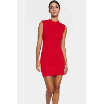 Mini Örme Elbise Vücuda Oturan Bisiklet Yaka Günlük Şık Görünüm Profesyonel