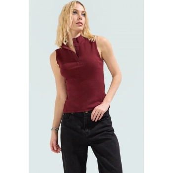 Modal Örme Bluz Dik Yaka Fitted Kolsuz Yazlık Günlük Stil Rahat Kullanım Özel Tasarım