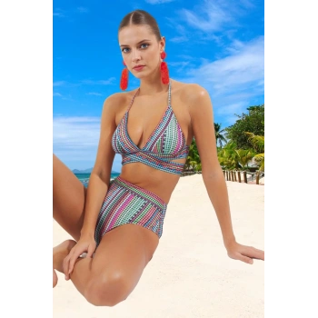 Modern Desenli Bikini Takımı Yüksek Konfor Şık Detaylı Su Sporları İçin Klora Dayanıklı