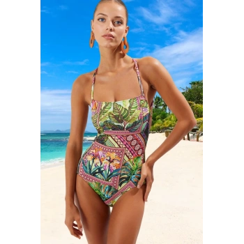 Modern Desenli Mayo Klora Dayanıklı Esnek Kumaş Banyo Kıyafeti Yaz Koleksiyonu Yüzme Mayosu