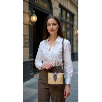 Modern Hasır ve Kanvas Tokalı Mini El Omuz Çantası Çapraz Kullanım Günlük Şıklık