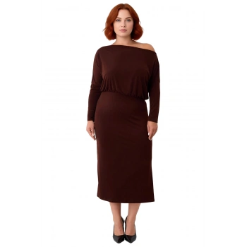 Modern Kadın Asimetrik Yaka Uzun Kollu Bodycon Midi Maxi Elbise Kış Günleri İçin Şık Ve Rahat Örme