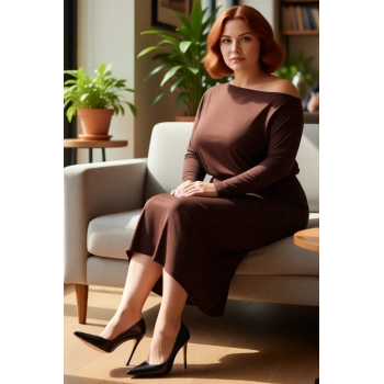 Modern Kadın Asimetrik Yaka Uzun Kollu Bodycon Midi Maxi Elbise Kış Günleri İçin Şık Ve Rahat Örme