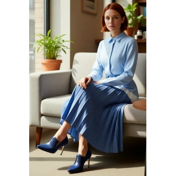 Modern Kadın Gömlek Yaka Kemerli Uzun Kollu Renk Bloklu Maxi Elbise İlkbahar Yaz Şıklığı Kaliteli