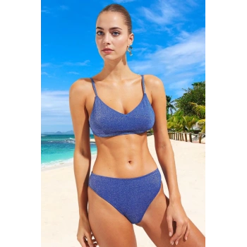 Modern Simli Bikini Takımı Plaj Ve Havuz İçin Özel Tasarım Su Sporları Klora Dayanıklı