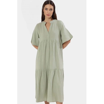 Müslin Geniş Kesim Midi Dokuma Yazlık Elbise Günlük Stil Şık Görünüm Yüksek Kalite Rahat Ve