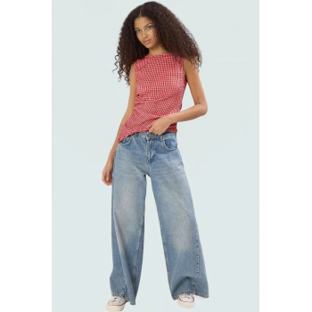 Nefes Alan Örme Bluz Ekose Desen Fitted Kalıp Yazlık Şık Görünüm Rahat Ve