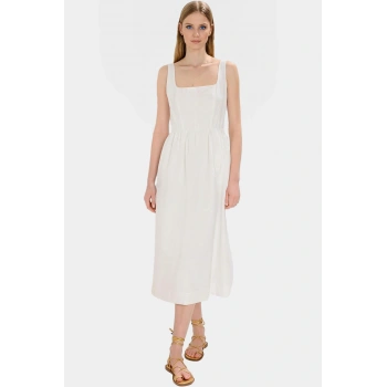 Nefes Alan Pamuklu Polyester Midi Elbise Belden Rahat Günlük Profesyonel Görünüm