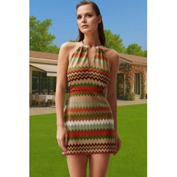 Örme Geometrik Desenli Cut Out Mini Elbise Özenle Seçilmiş Özel Tasarım Mükemmel Uyum