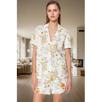 Örme Kumaş Çok Çiçek Desenli 2 Parça Pijama Takımı Yaz İçin Kaliteli İşçilik Trend Tasarım