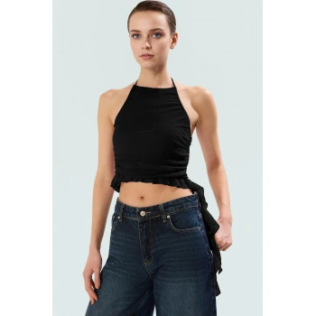 Örme Kumaş Krop Bluz Halter Yaka Fitted Kolsuz Yazlık Yüksek Kalite Premium