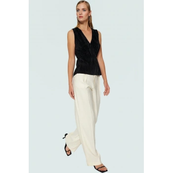 Örme Pilise Bluz V Yaka Regular Kalıp Yazlık İş Giyim Profesyonel Görünüm Özel Tasarım