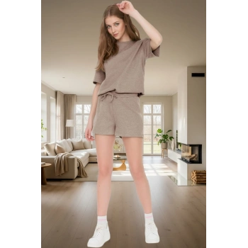 Örme Waffle Kumaş Pijama Takımı 2 Parça Rahat ve Şık Yazlık Mükemmel Uyum Zarifane Tasarım